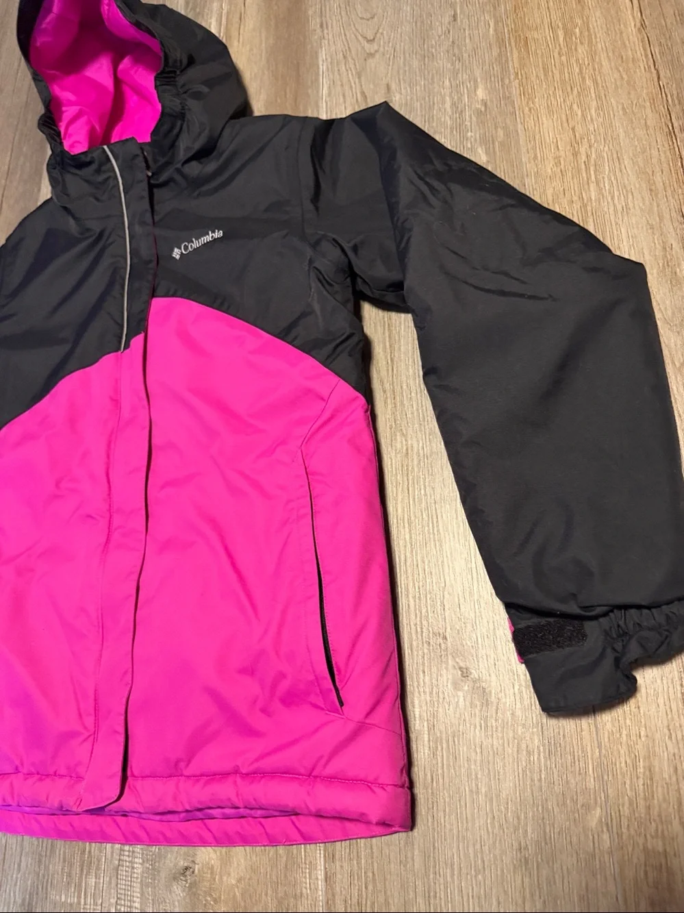 Columbia Girls' Black and Hot Pink Hooded Puffer Jacket